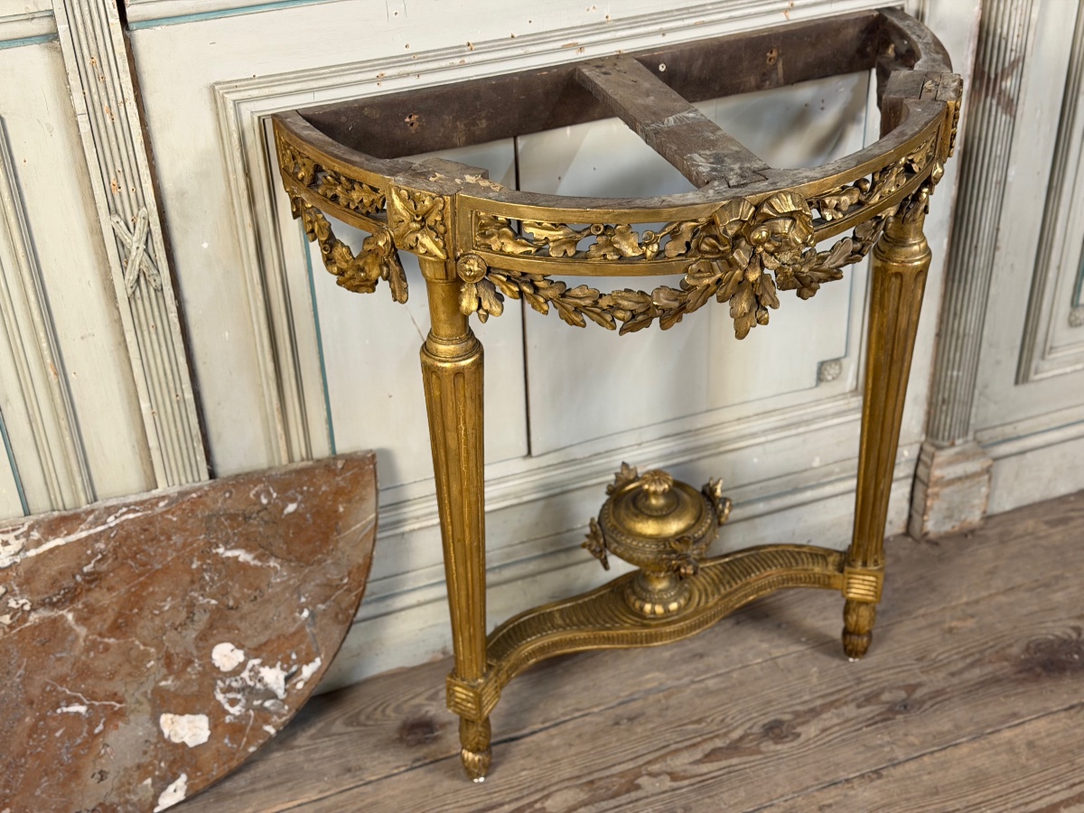 Console Louis XVI en bois doré, marbre de Rance, XVIIIème siècle-photo-3