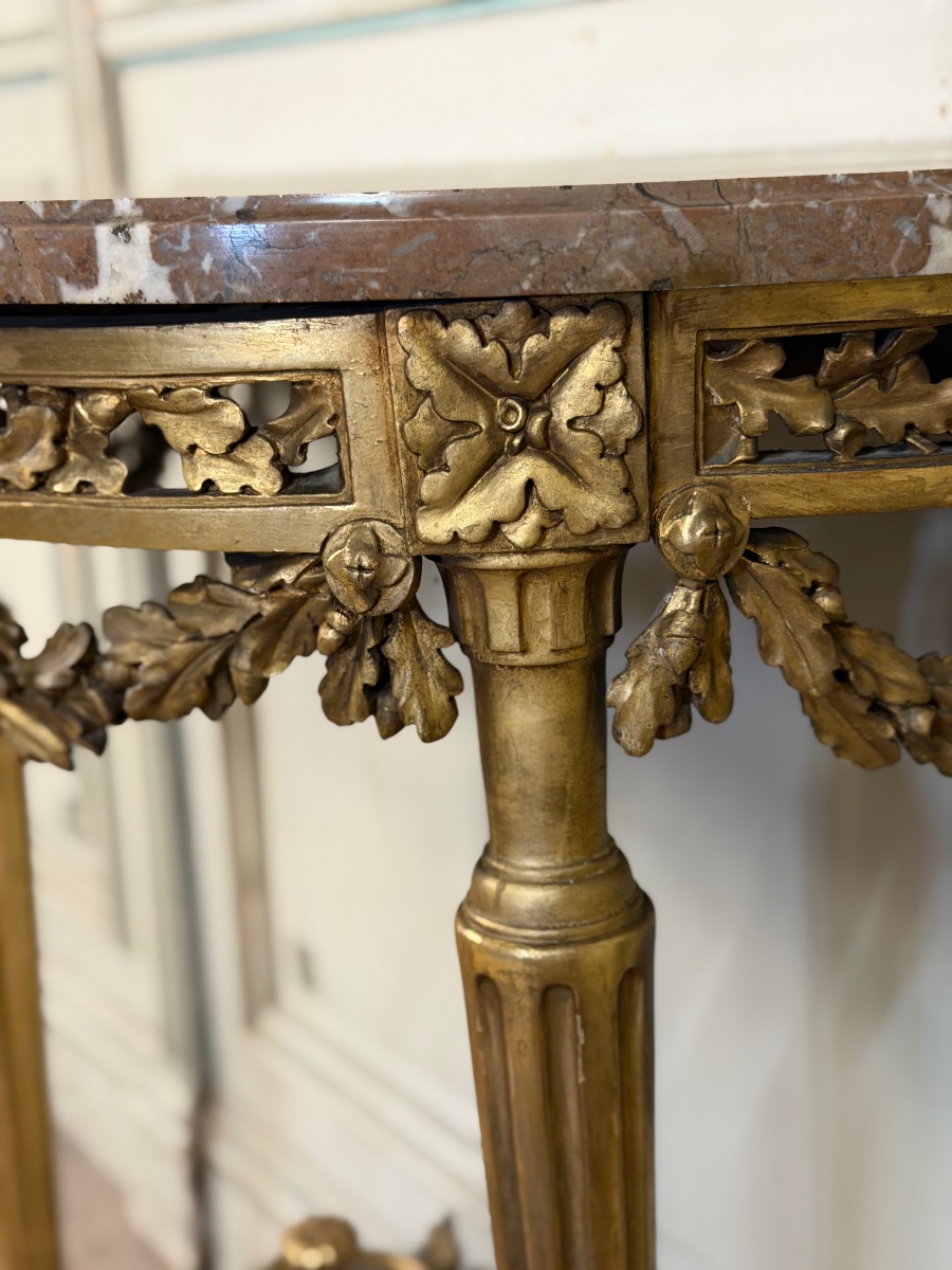 Console Louis XVI en bois doré, marbre de Rance, XVIIIème siècle-photo-1
