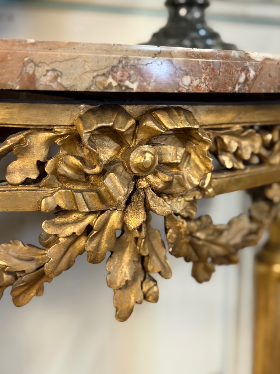 Console Louis XVI en bois doré, marbre de Rance, XVIIIème siècle-photo-2