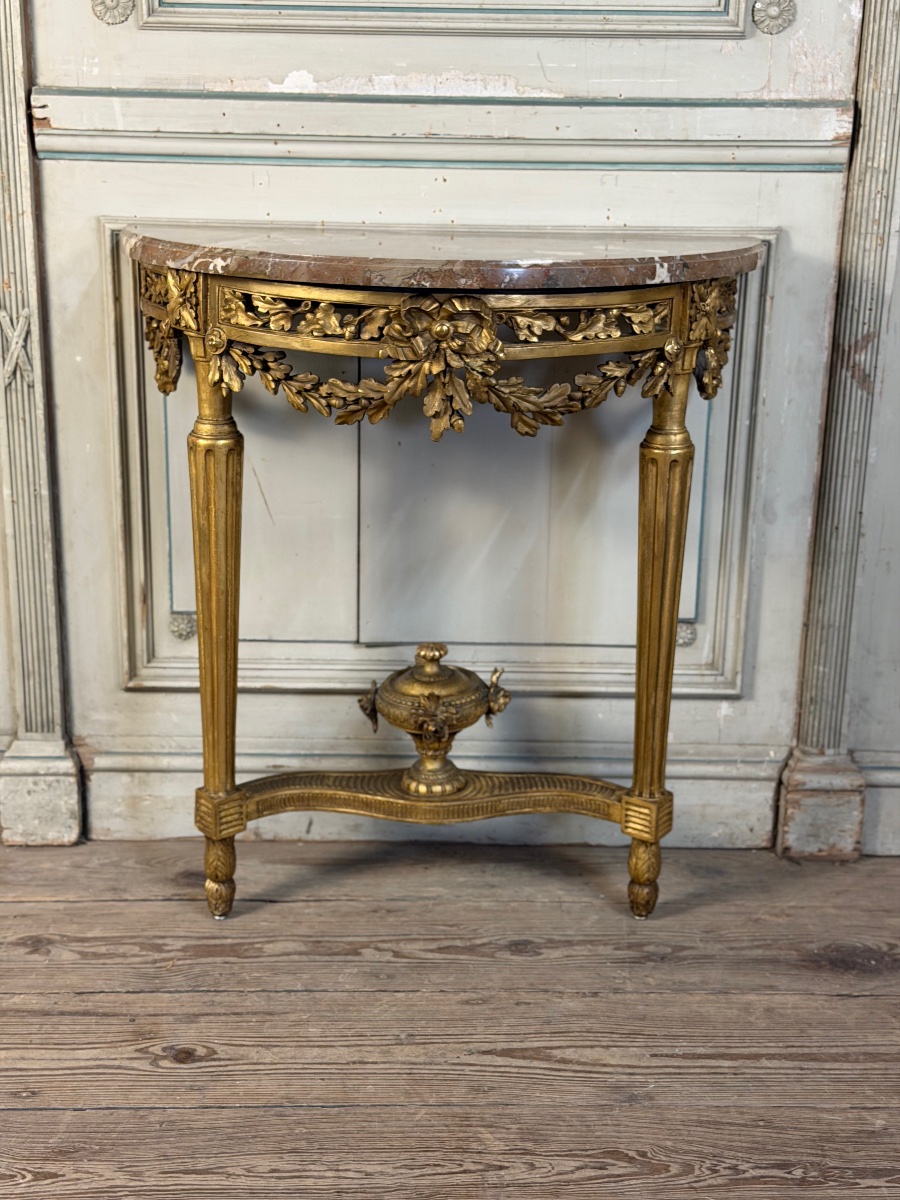 Console Louis XVI en bois doré, marbre de Rance, XVIIIème siècle-photo-5