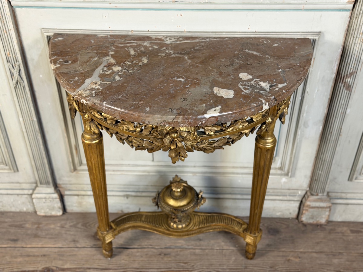 Console Louis XVI en bois doré, marbre de Rance, XVIIIème siècle-photo-6
