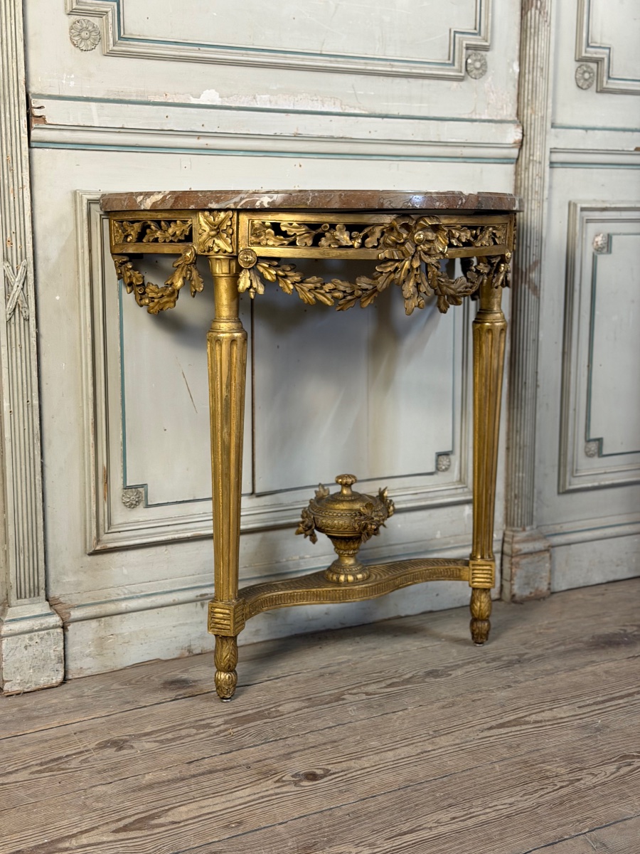 Console Louis XVI en bois doré, marbre de Rance, XVIIIème siècle-photo-7