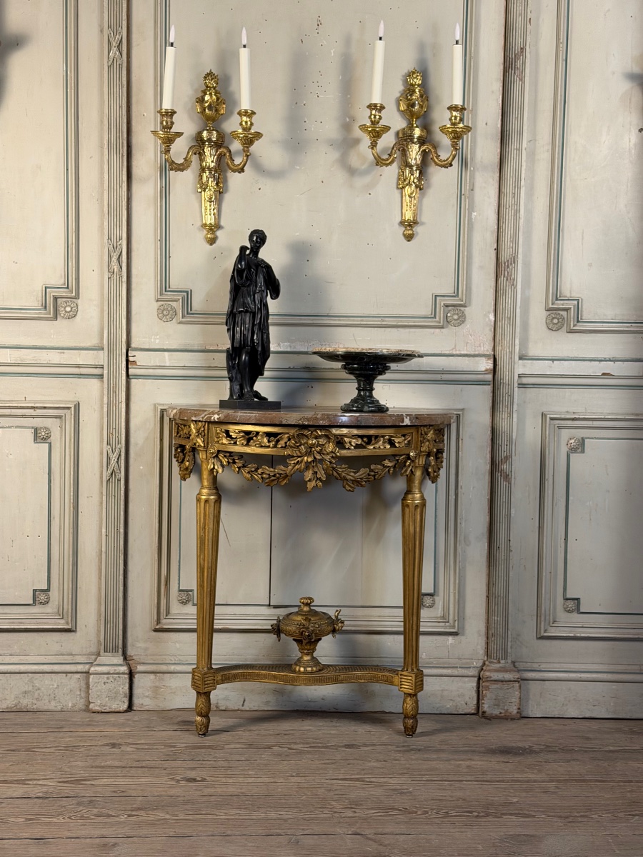 Console Louis XVI en bois doré, marbre de Rance, XVIIIème siècle