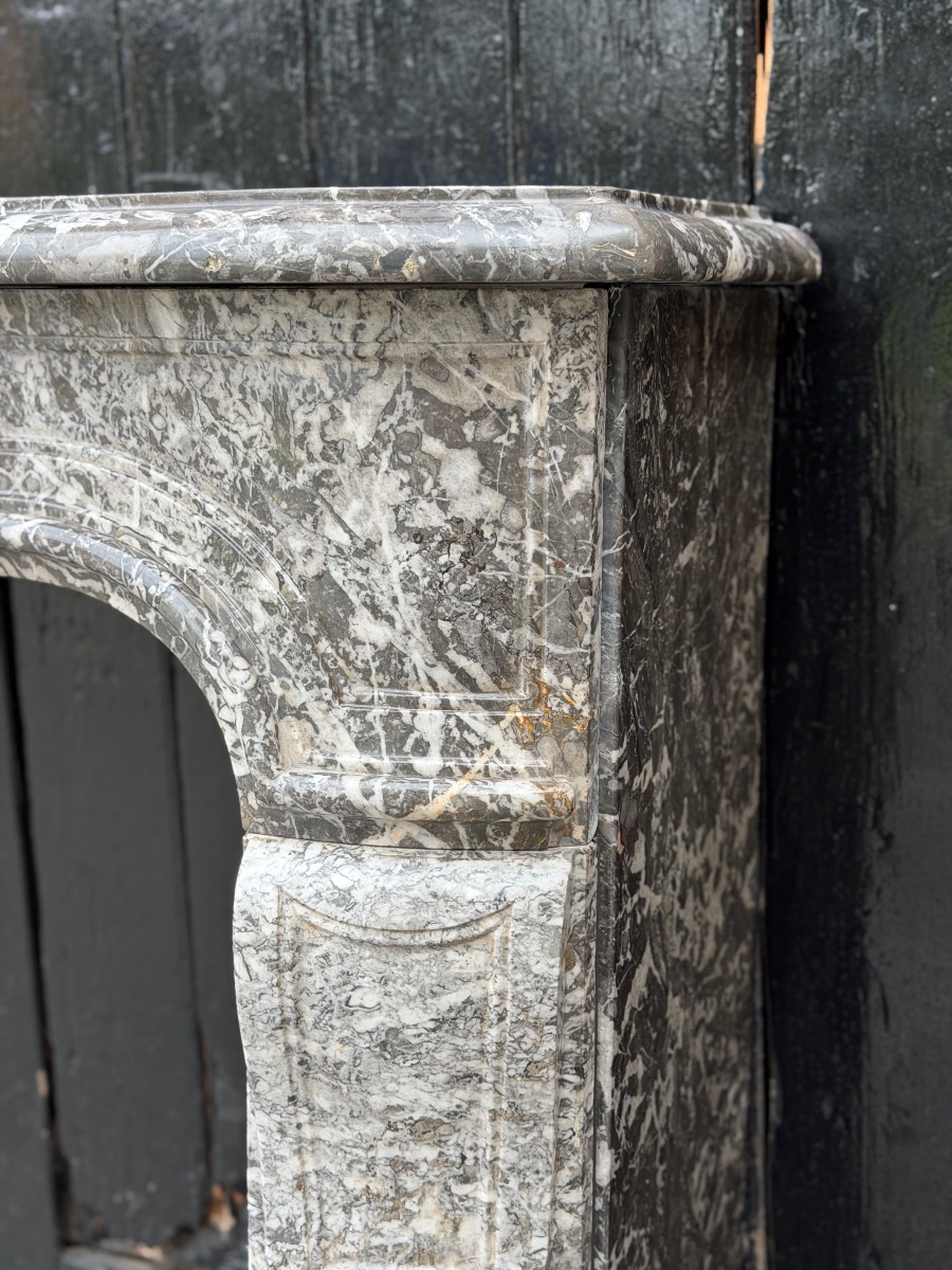 Louis XV Mantel In Grey Saint Anne Marble, 18th Century-photo-2