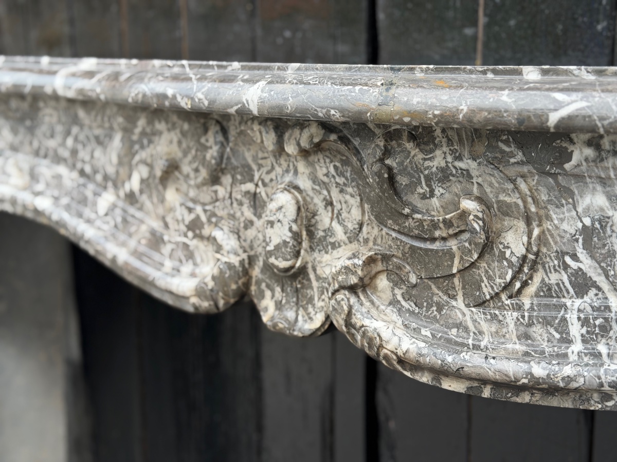 Louis XV Mantel In Grey Saint Anne Marble, 18th Century-photo-3