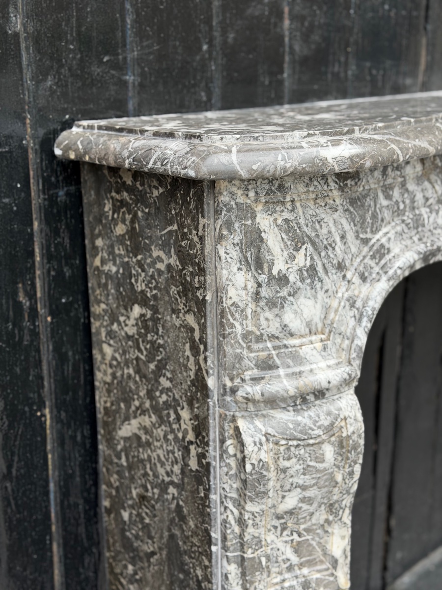 Louis XV Mantel In Grey Saint Anne Marble, 18th Century-photo-4