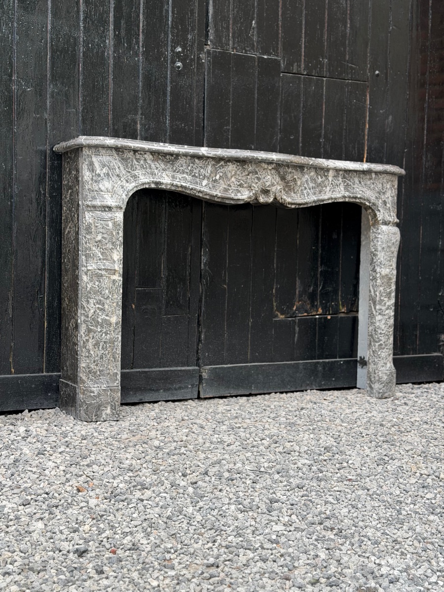 Louis XV Mantel In Grey Saint Anne Marble, 18th Century-photo-2