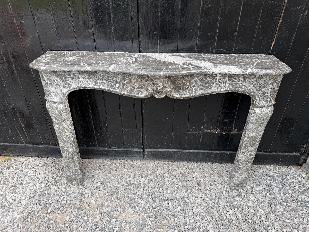 Louis XV Mantel In Grey Saint Anne Marble, 18th Century-photo-3