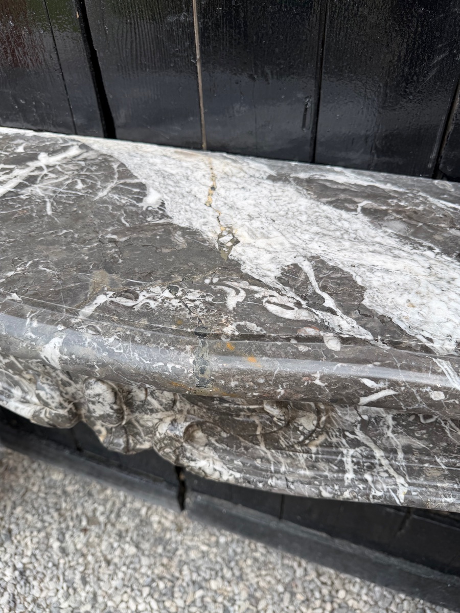 Louis XV Mantel In Grey Saint Anne Marble, 18th Century-photo-4