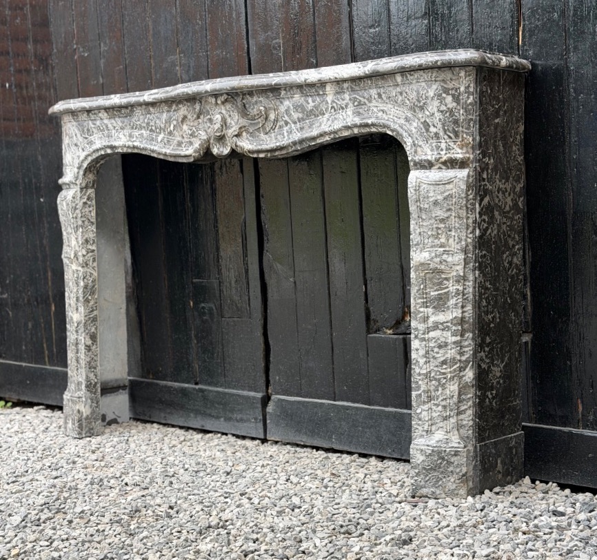 Louis XV Mantel In Grey Saint Anne Marble, 18th Century