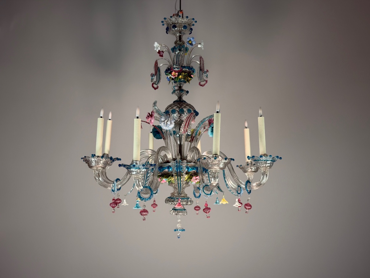 Lustre vénitien en verre de Murano multicolore, vers 1880-photo-3