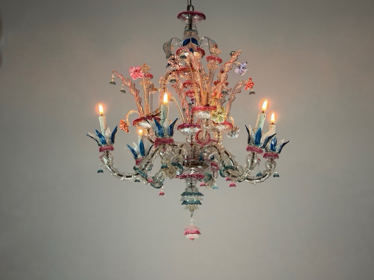 Lustre vénitien rezzonico en verre de Murano vers 1900