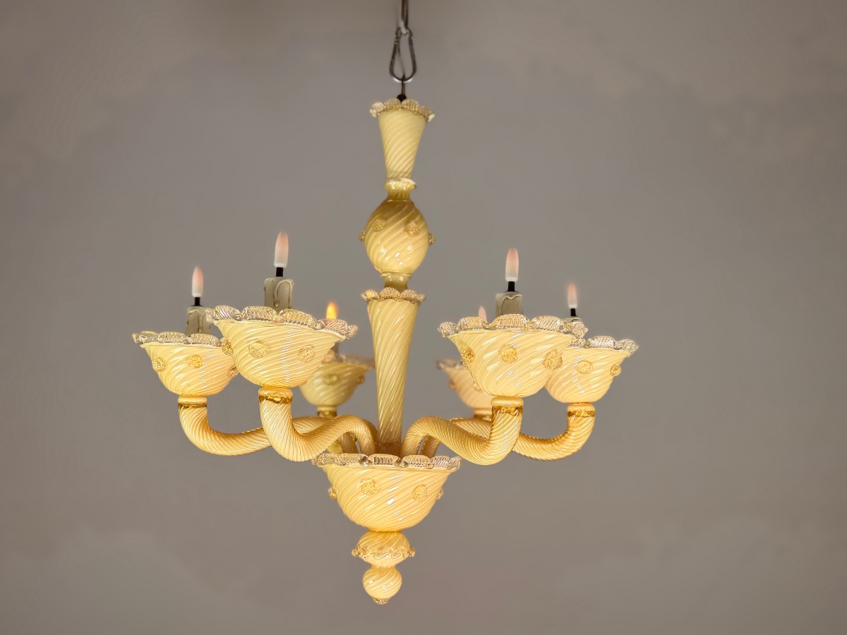 Lustre vénitien en verre de Murano jaune, vers 1950-photo-4