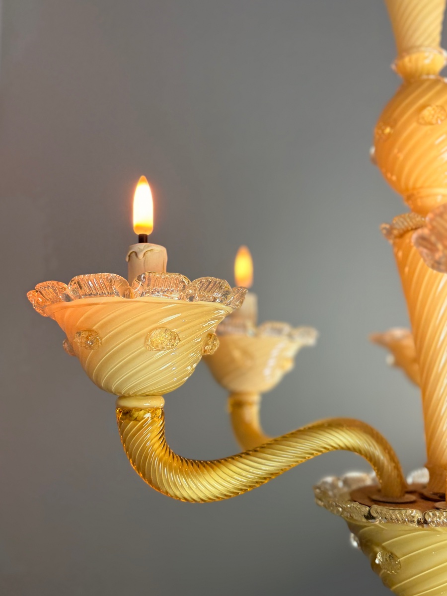 Lustre vénitien en verre de Murano jaune, vers 1950-photo-6
