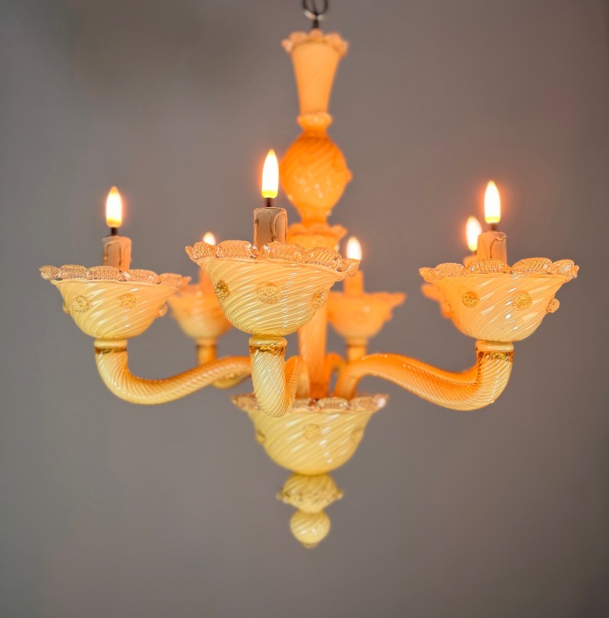 Lustre vénitien en verre de Murano jaune, vers 1950