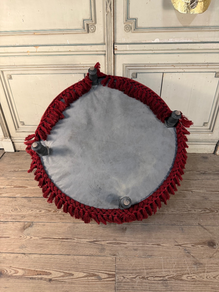Grand pouf en velours et passementeries, vers 1880-photo-5