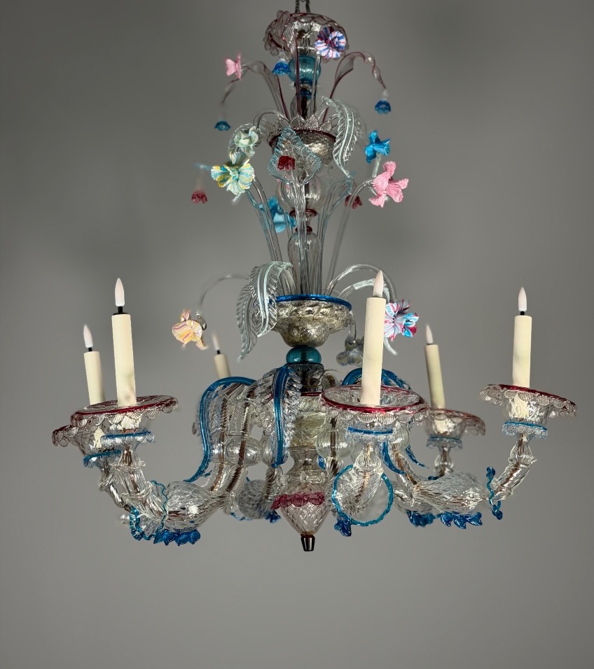 Lustre vénitien rezzonico en verre de Murano multicolore vers 1900-photo-4