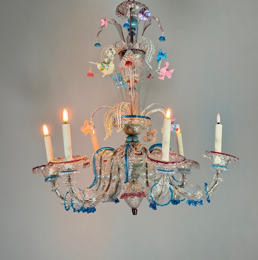 Lustre vénitien rezzonico en verre de Murano multicolore vers 1900