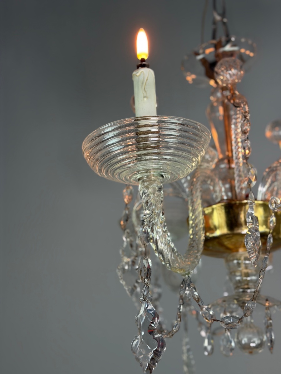Lustre liégeois de style Louis XV en verre et cristal, vers 1900-photo-3