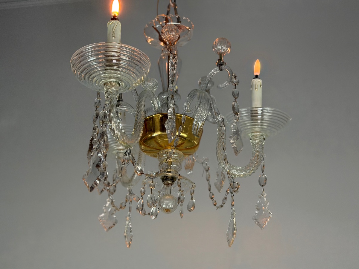 Lustre liégeois de style Louis XV en verre et cristal, vers 1900-photo-2