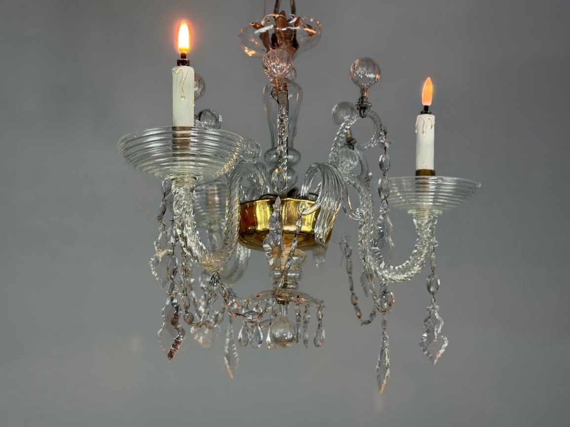 Lustre liégeois de style Louis XV en verre et cristal, vers 1900
