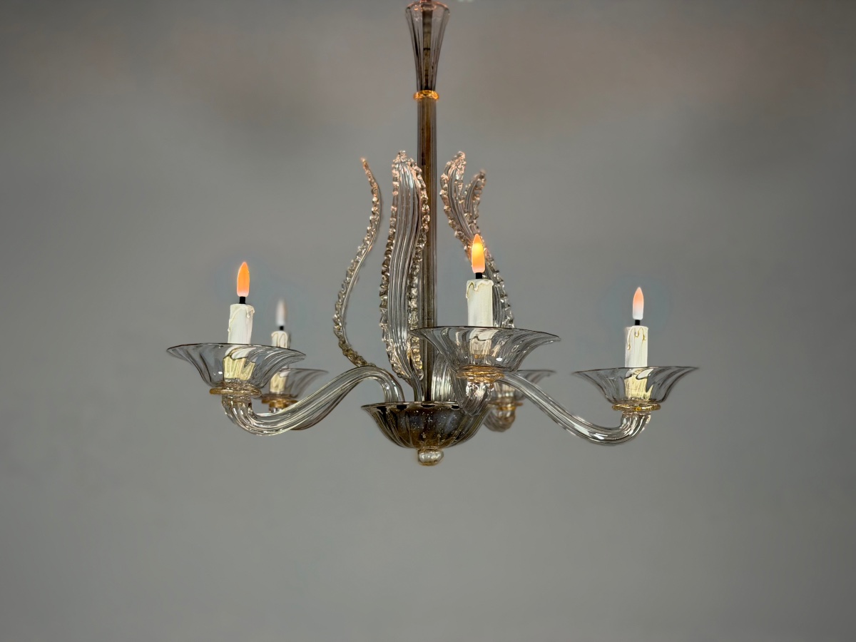 Venetian Murano Glass Chandelier, 5 Light Arms, Circa 1920 -photo-2