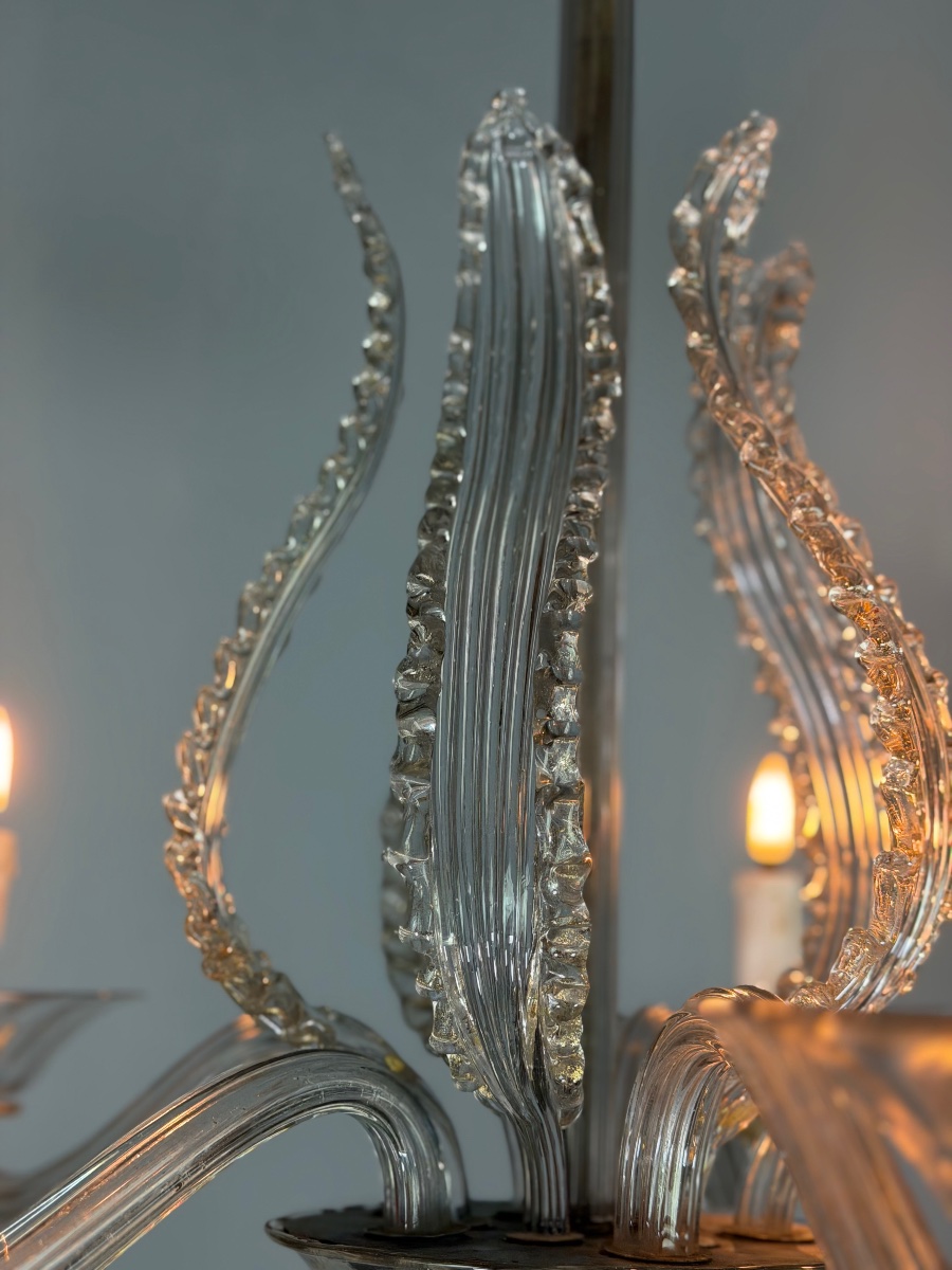 Venetian Murano Glass Chandelier, 5 Light Arms, Circa 1920 -photo-4