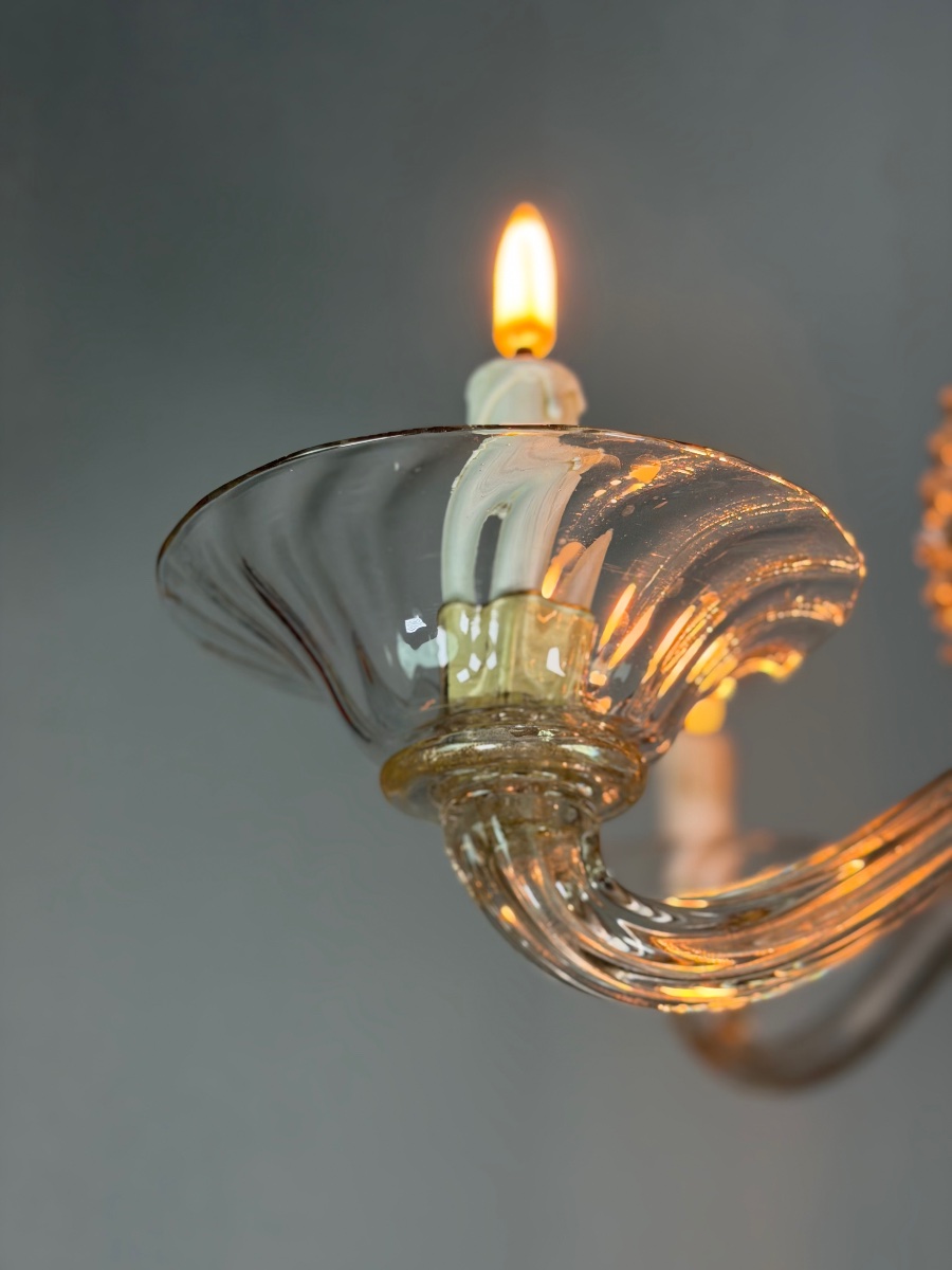 Venetian Murano Glass Chandelier, 5 Light Arms, Circa 1920 -photo-1
