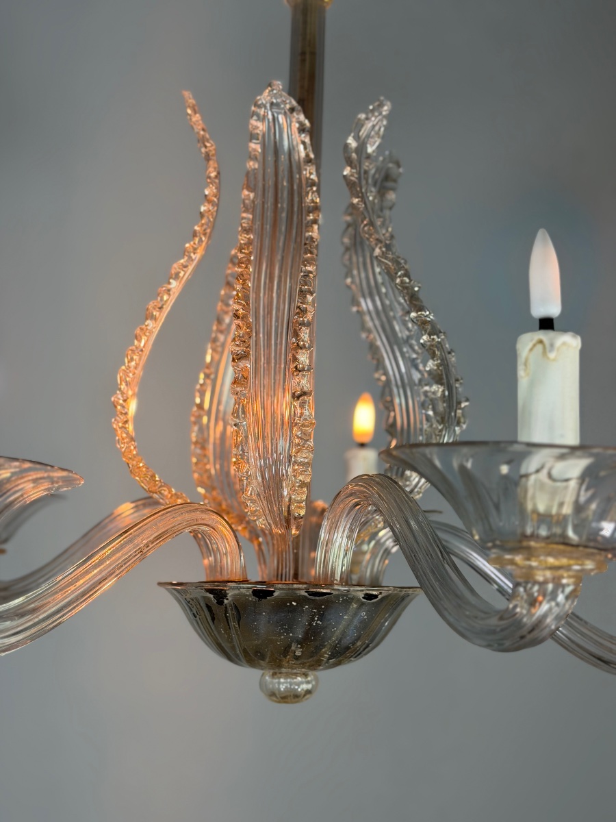 Venetian Murano Glass Chandelier, 5 Light Arms, Circa 1920 -photo-3