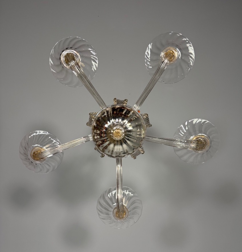 Venetian Murano Glass Chandelier, 5 Light Arms, Circa 1920 -photo-4