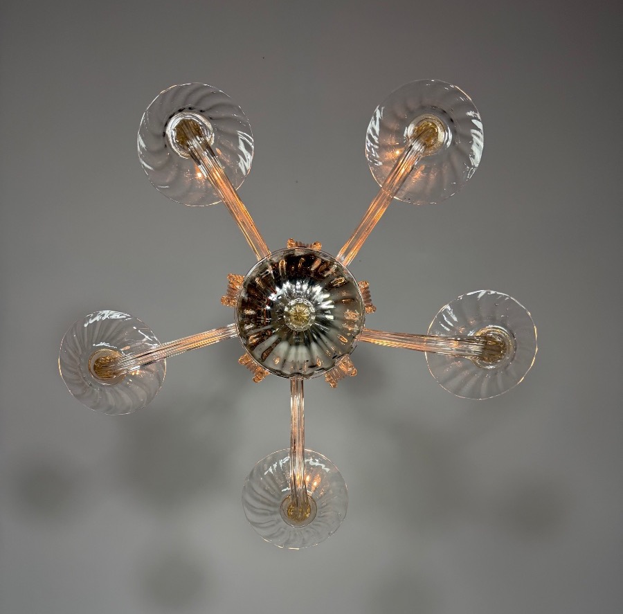 Venetian Murano Glass Chandelier, 5 Light Arms, Circa 1920 -photo-5