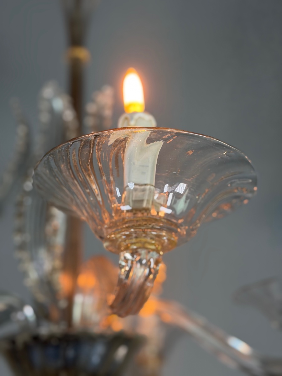 Venetian Murano Glass Chandelier, 5 Light Arms, Circa 1920 -photo-6