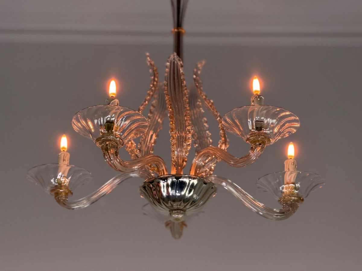 Venetian Murano Glass Chandelier, 5 Light Arms, Circa 1920 -photo-8