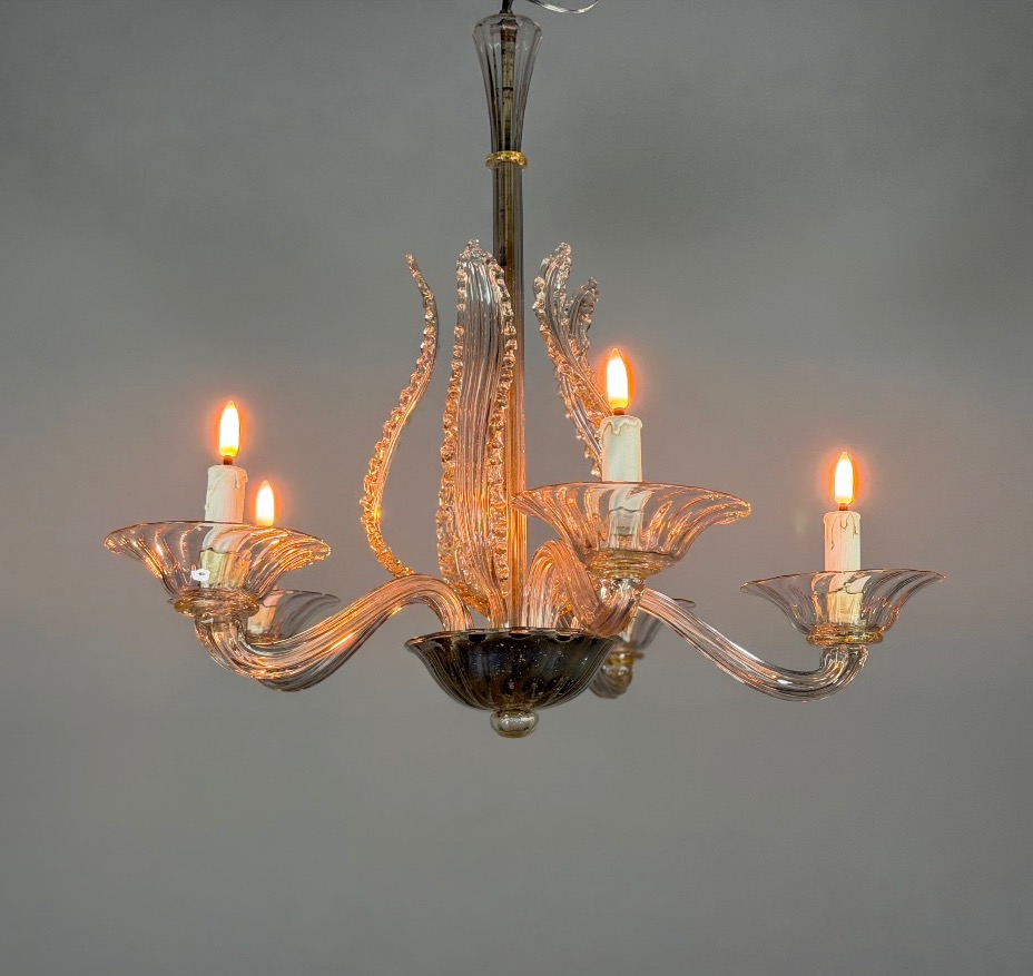 Venetian Murano Glass Chandelier, 5 Light Arms, Circa 1920 