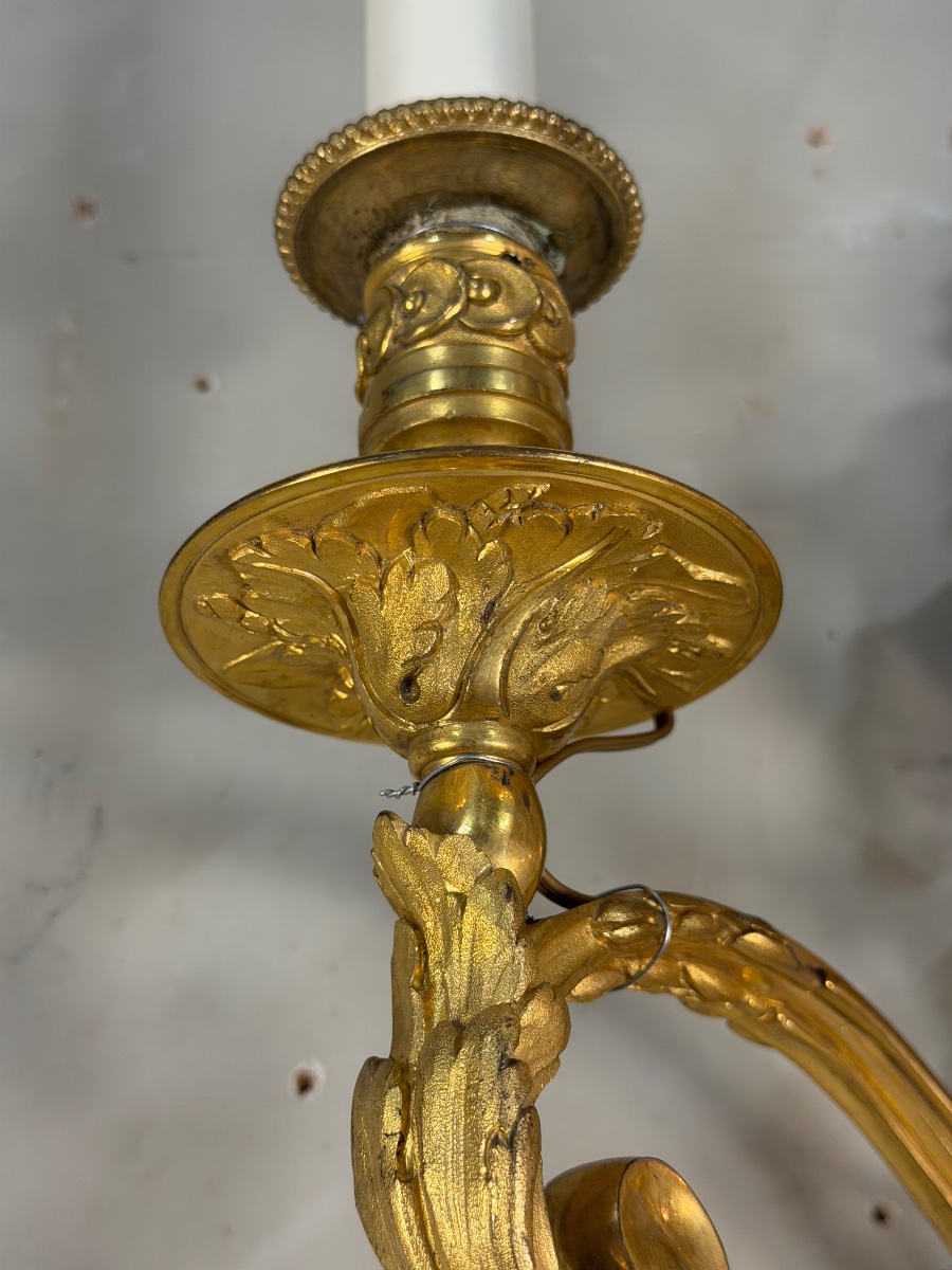 Paire d’appliques en bronze doré de style Louis XVI vers 1880-photo-3