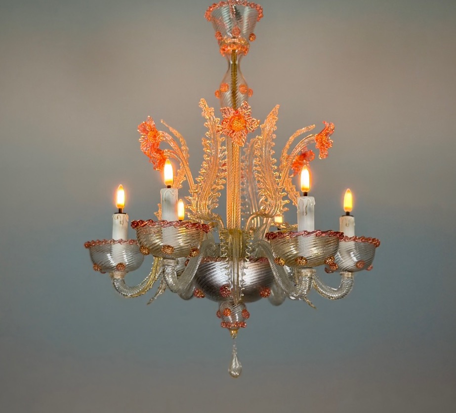 Lustre vénitien en verre de Murano, vers 1940