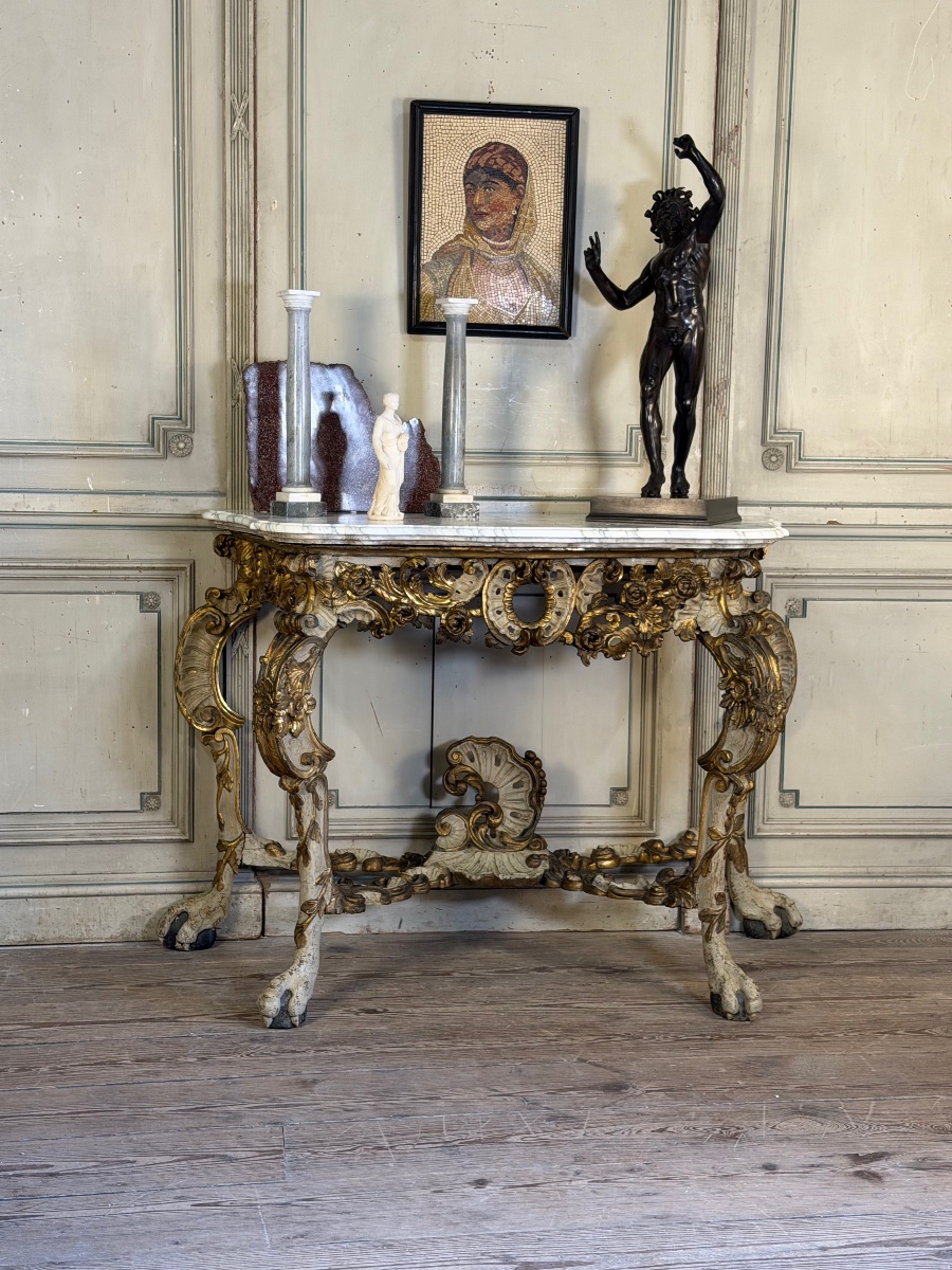 Console en bois peint et doré, Italie, XVIIIème siècle -photo-3