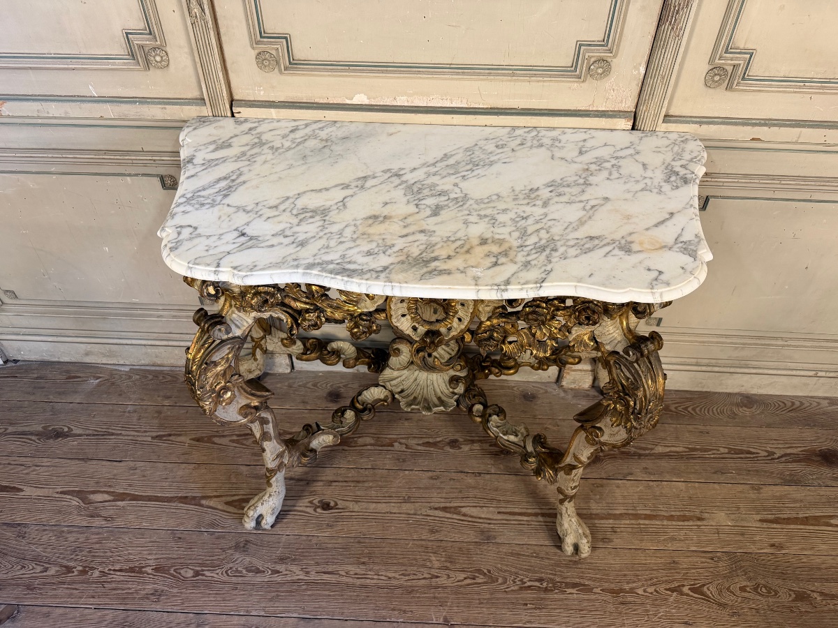 Console en bois peint et doré, Italie, XVIIIème siècle -photo-1