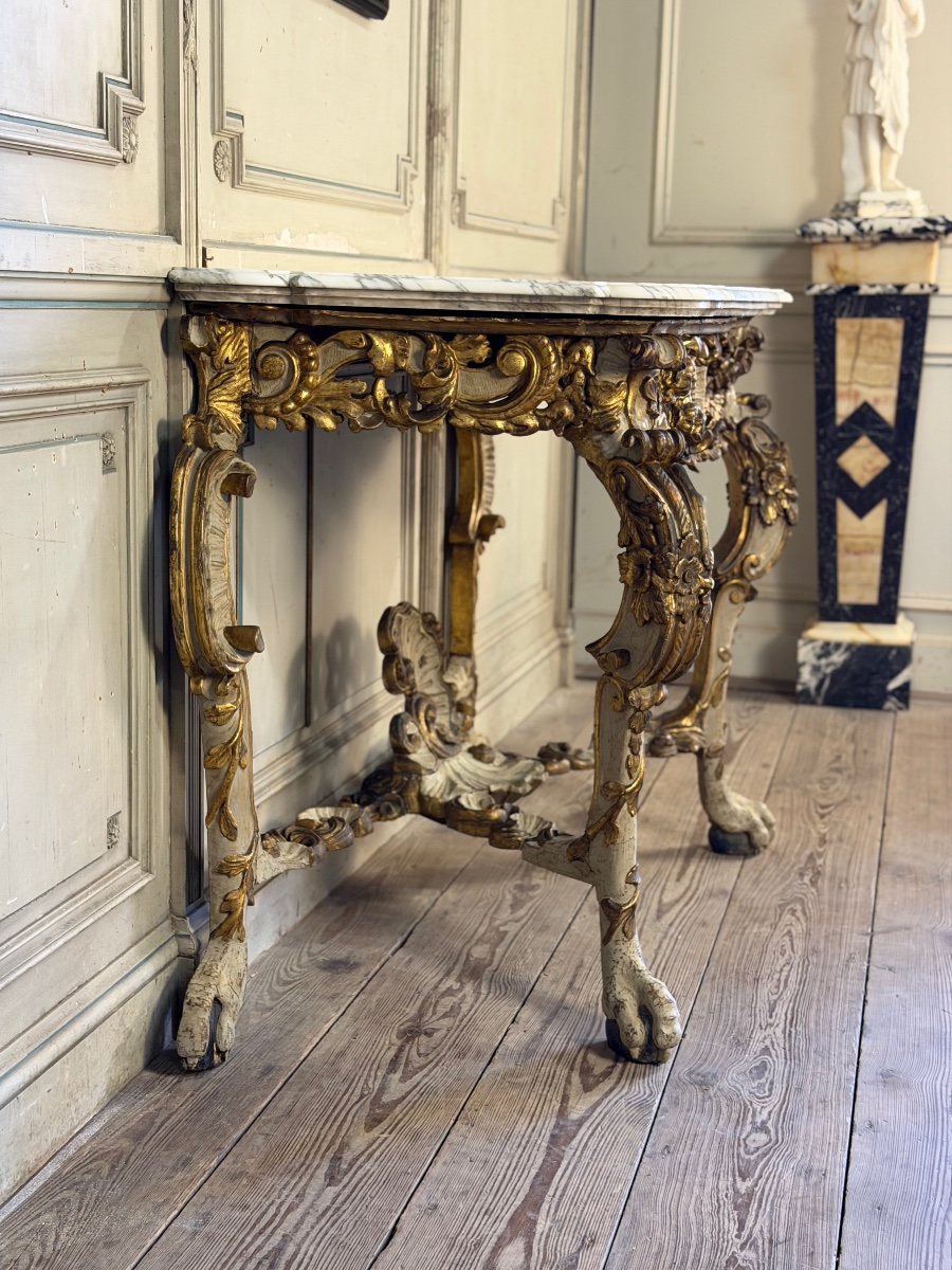 Console en bois peint et doré, Italie, XVIIIème siècle -photo-2