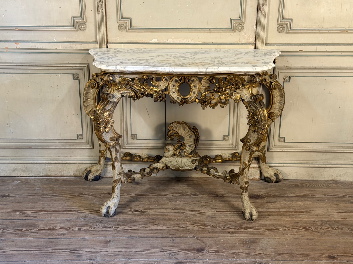 Console en bois peint et doré, Italie, XVIIIème siècle -photo-3