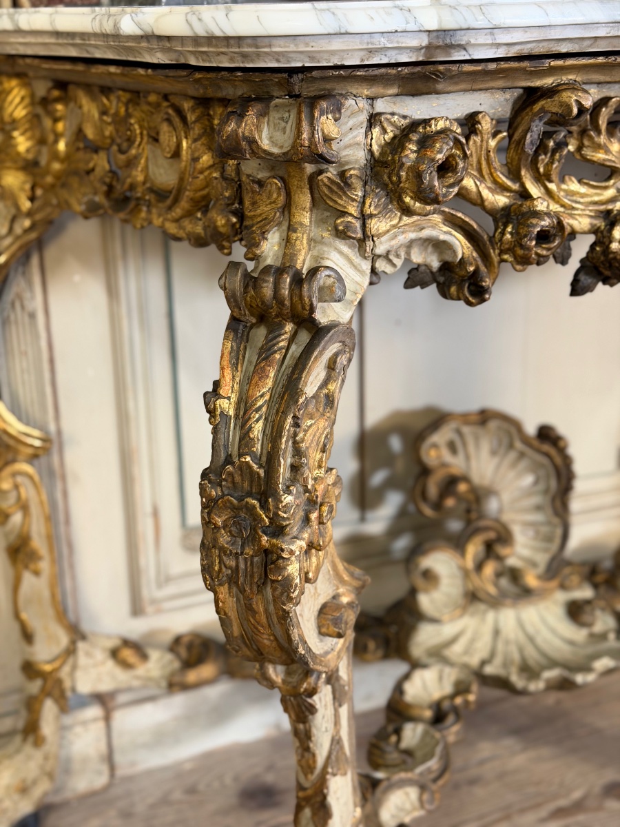 Console en bois peint et doré, Italie, XVIIIème siècle -photo-4