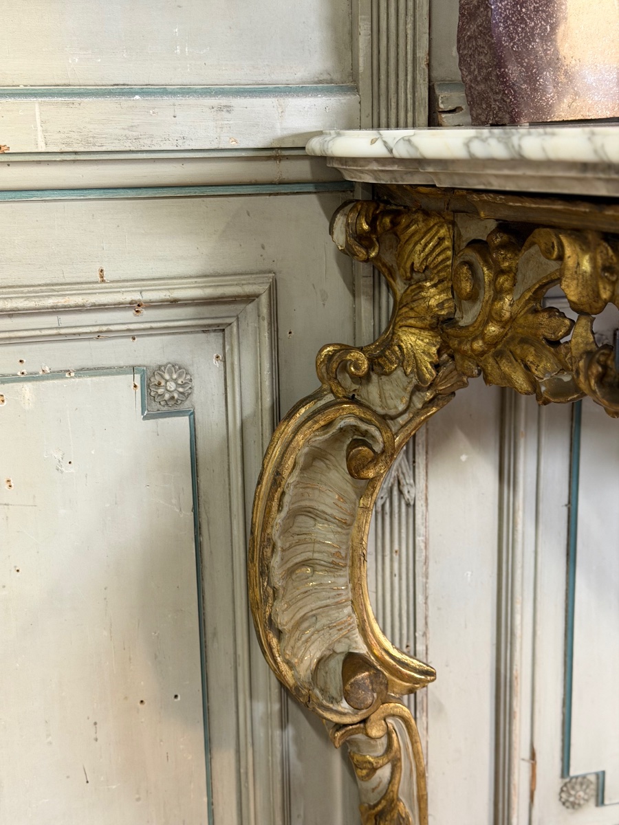 Console en bois peint et doré, Italie, XVIIIème siècle -photo-5