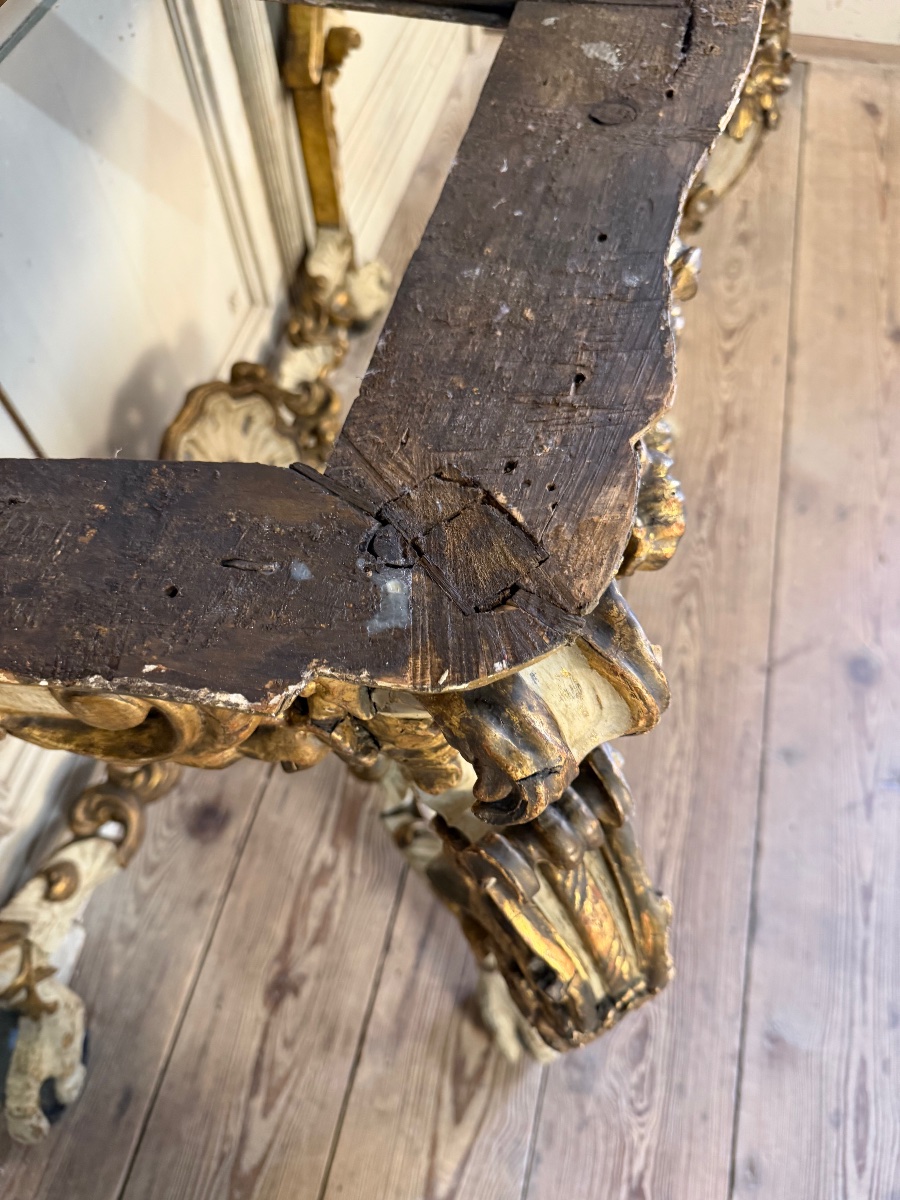 Console en bois peint et doré, Italie, XVIIIème siècle -photo-7