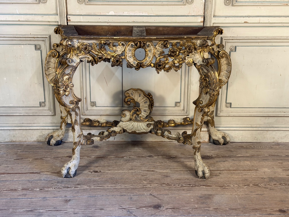 Console en bois peint et doré, Italie, XVIIIème siècle -photo-8