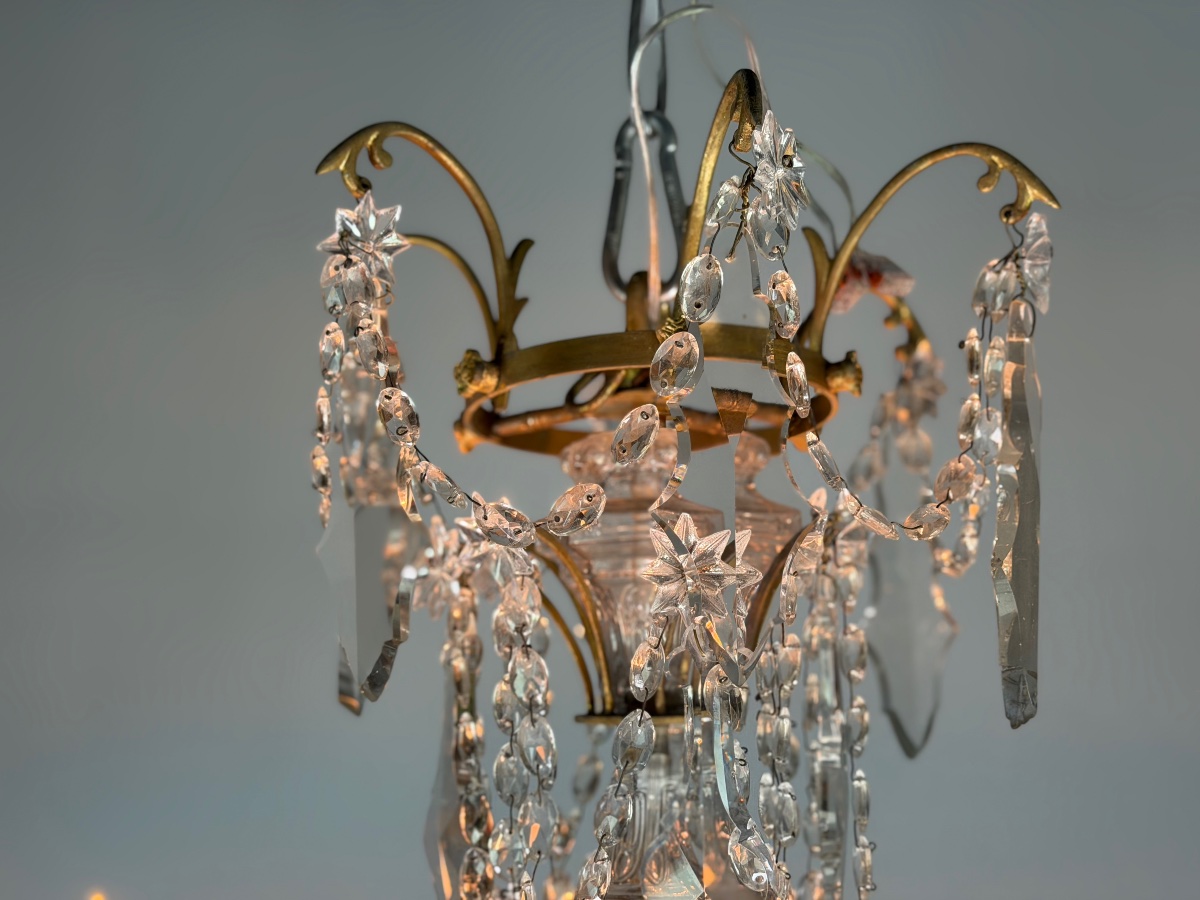 Bronze Chandelier With Cut-glass Pendants, Circa 1800 -photo-2