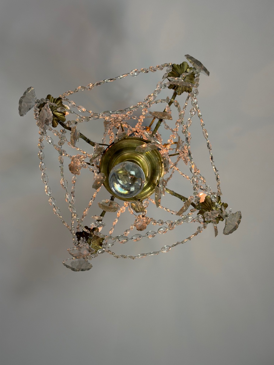 Bronze Chandelier With Cut-glass Pendants, Circa 1800 -photo-2