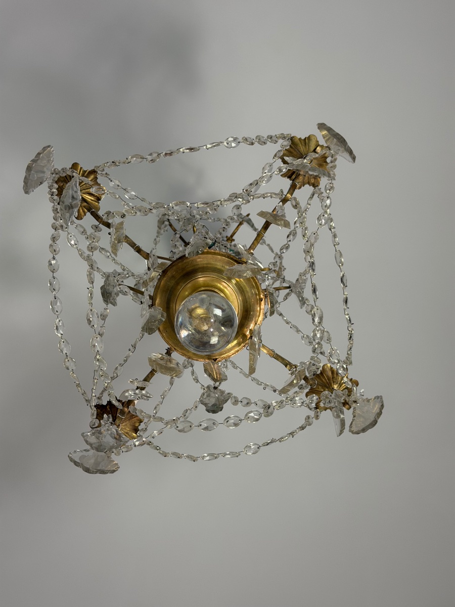 Bronze Chandelier With Cut-glass Pendants, Circa 1800 -photo-3