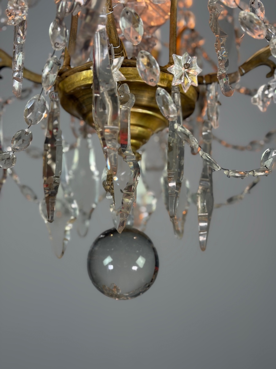 Bronze Chandelier With Cut-glass Pendants, Circa 1800 -photo-4