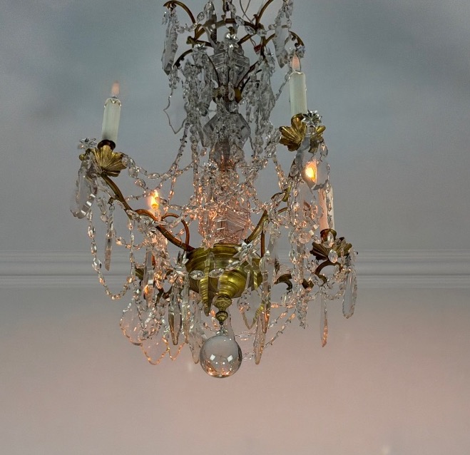 Bronze Chandelier With Cut-glass Pendants, Circa 1800 -photo-5