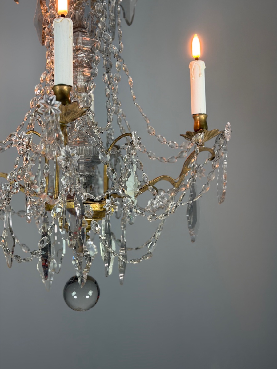 Bronze Chandelier With Cut-glass Pendants, Circa 1800 -photo-7
